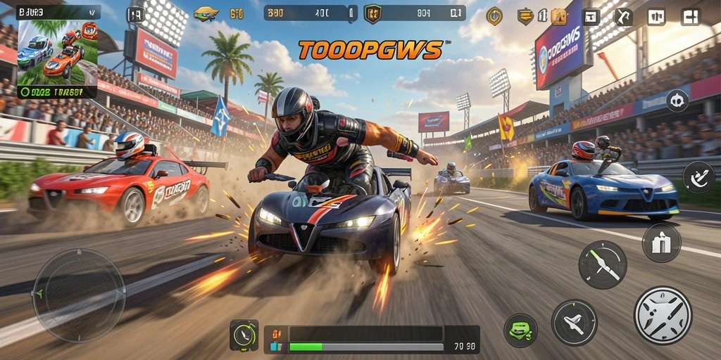 Screenshot gameplay TOOPGWS dengan visual balapan yang realistis.